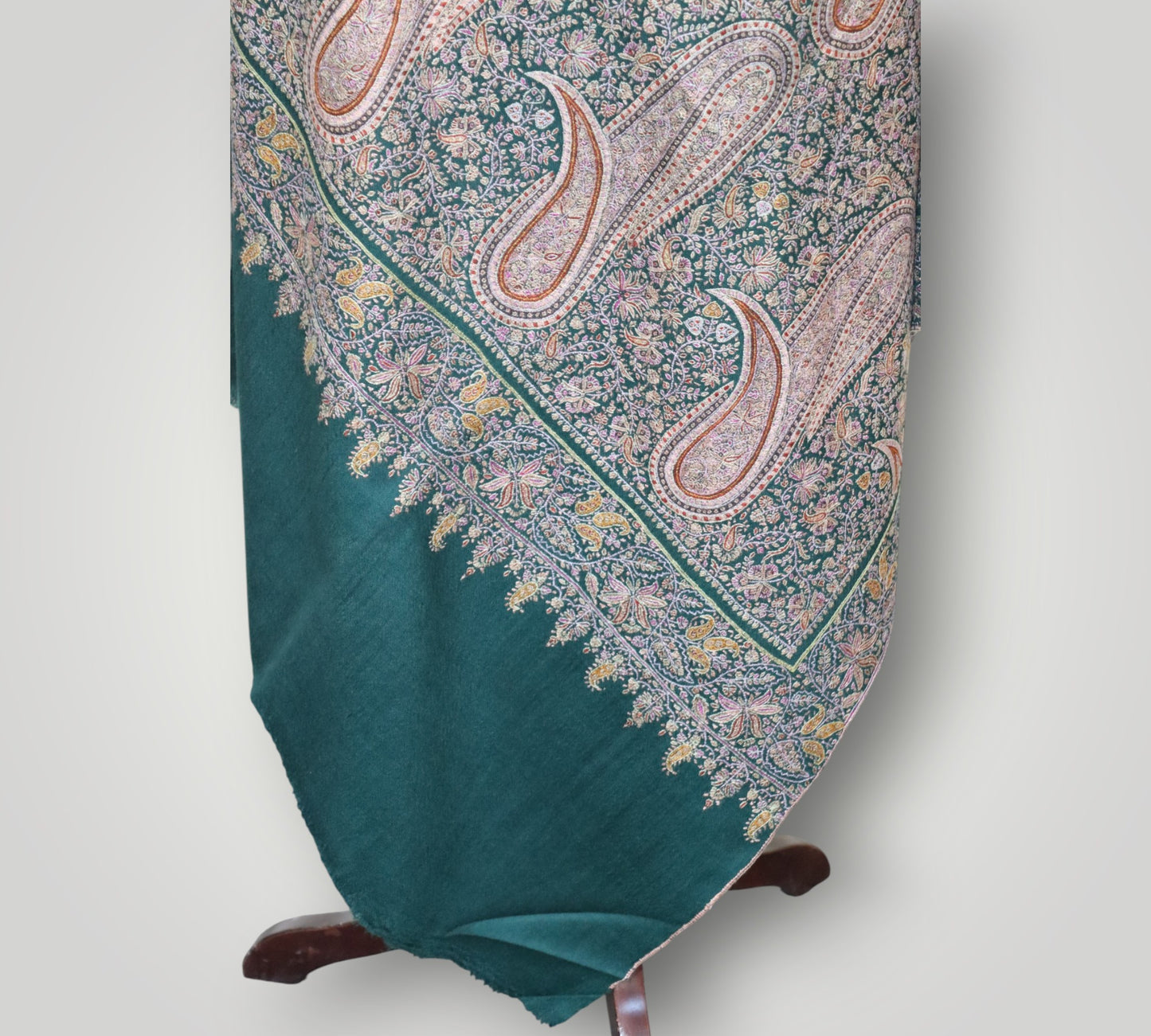 Pure Pashmina Bottle Green Sangeen Jama Shawl