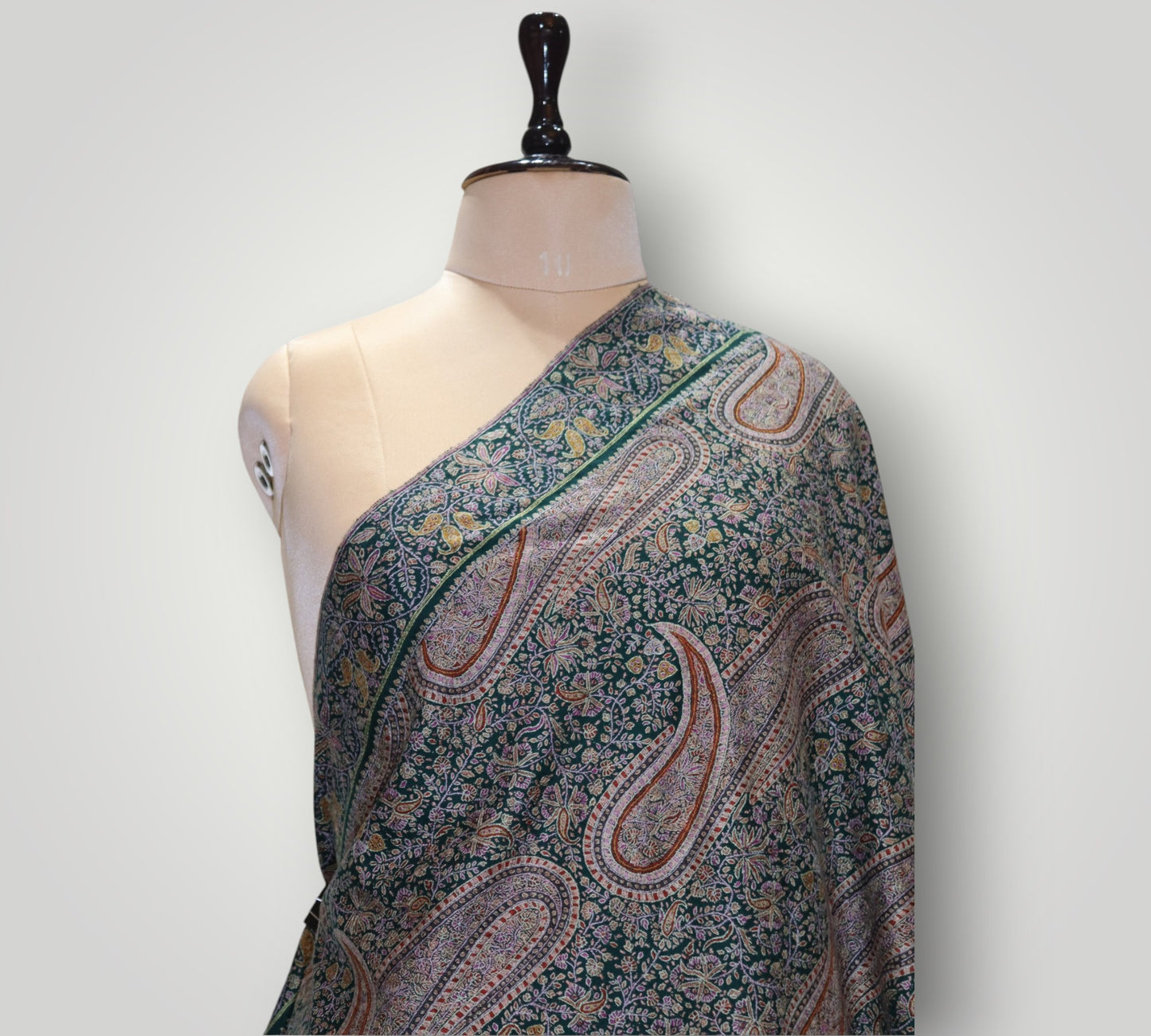 Pure Pashmina Bottle Green Sangeen Jama Shawl