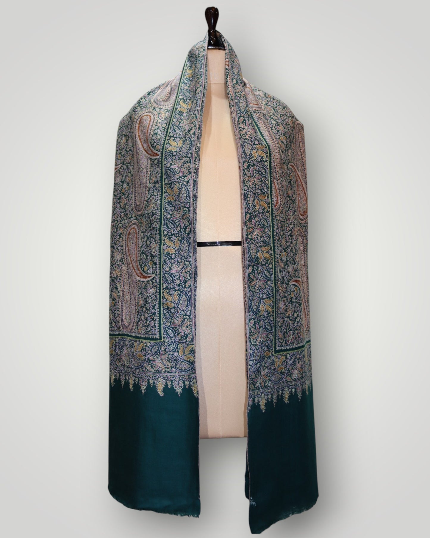 Pure Pashmina Bottle Green Sangeen Jama Shawl