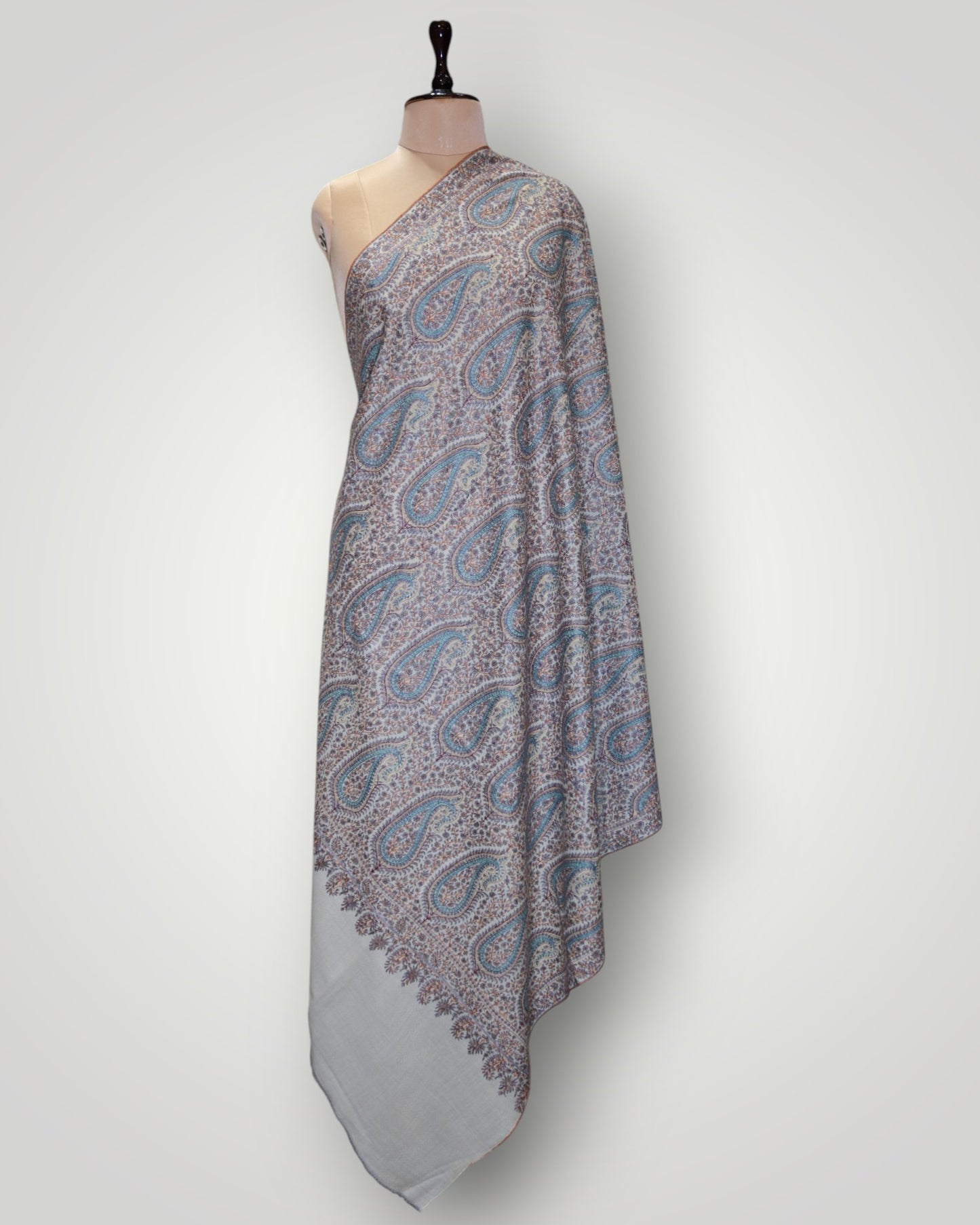 White Masterpiece Pure Pashmina Badam Jama Shawl