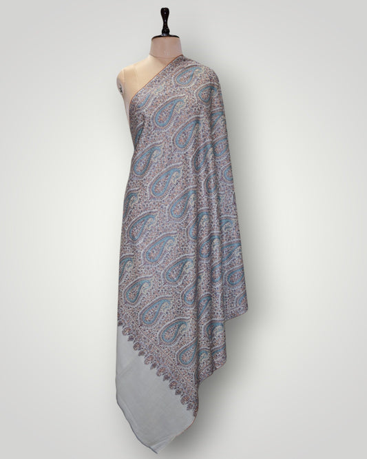 White Masterpiece Pure Pashmina Badam Jama Shawl