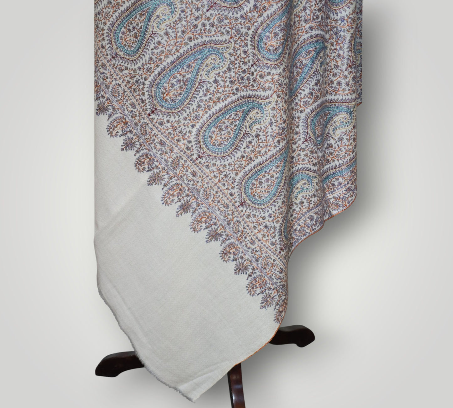 White Masterpiece Pure Pashmina Badam Jama Shawl