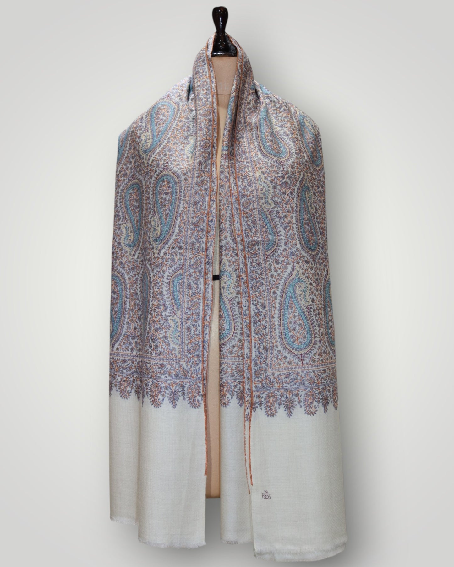 White Masterpiece Pure Pashmina Badam Jama Shawl