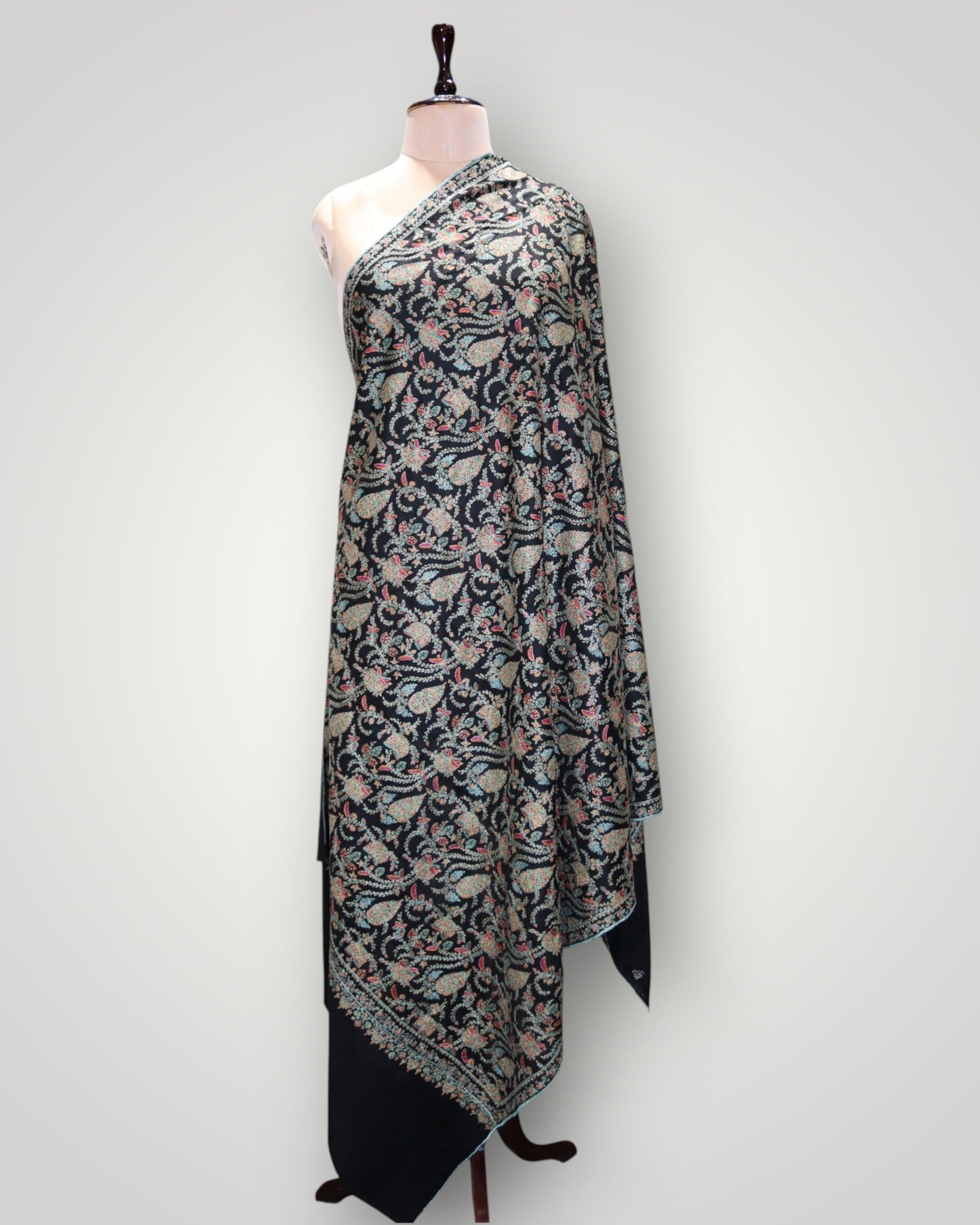 Black Masterpiece Pure Pashmina Neem Jama Shawl