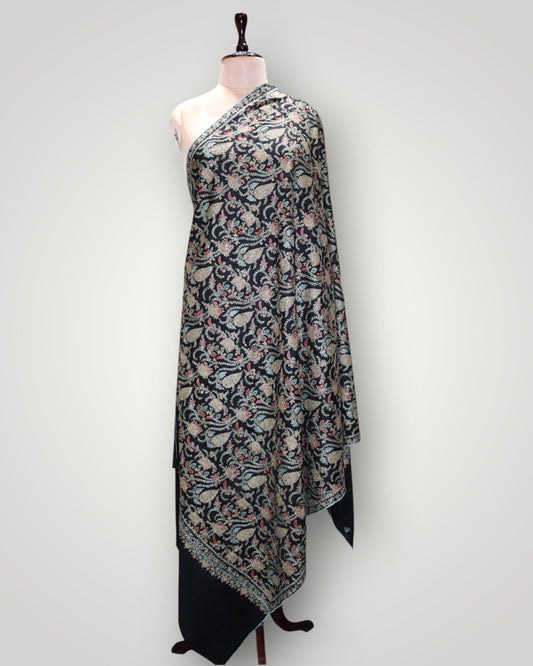 Black Masterpiece Pure Pashmina Neem Jama Shawl