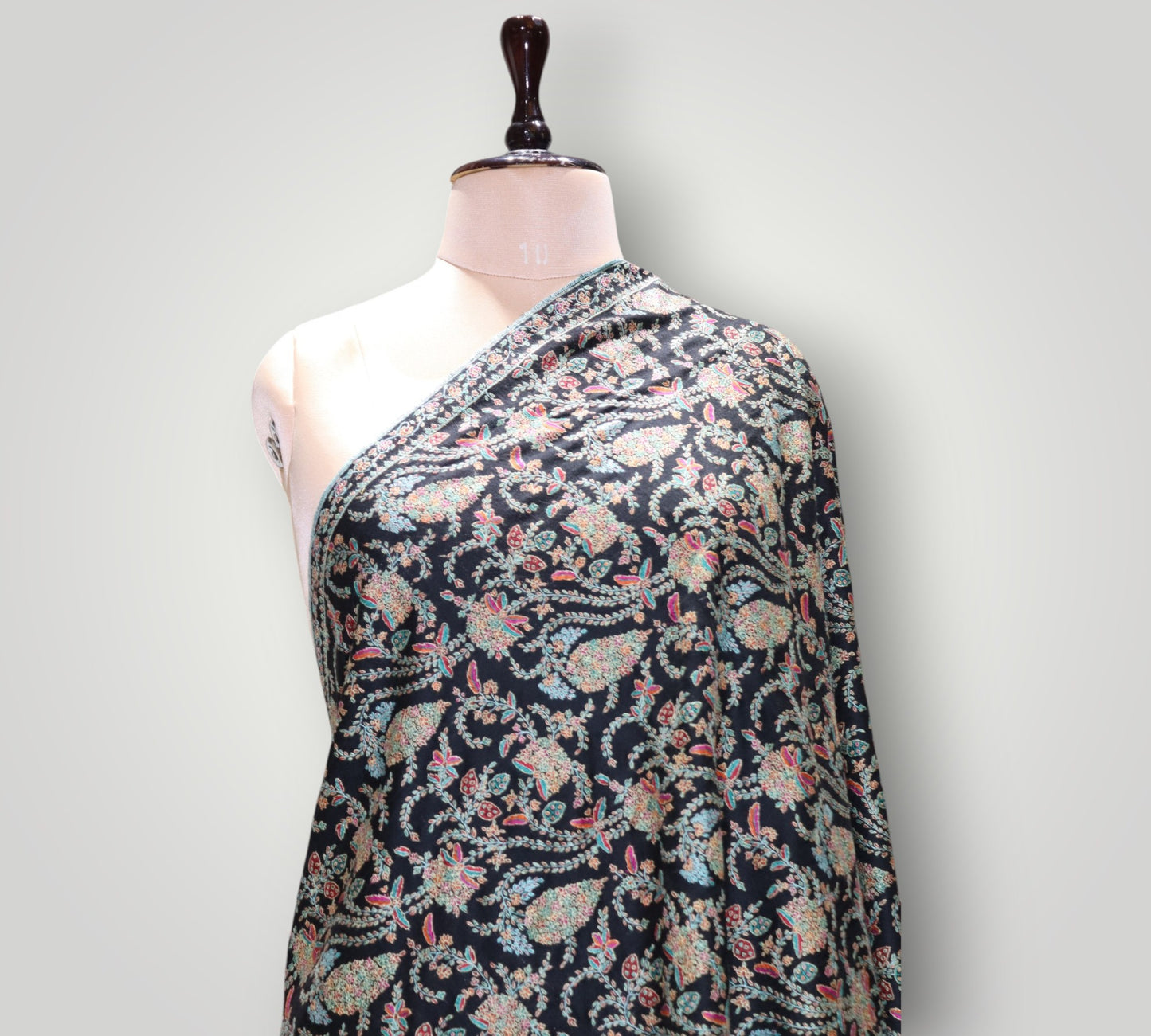Black Masterpiece Pure Pashmina Neem Jama Shawl