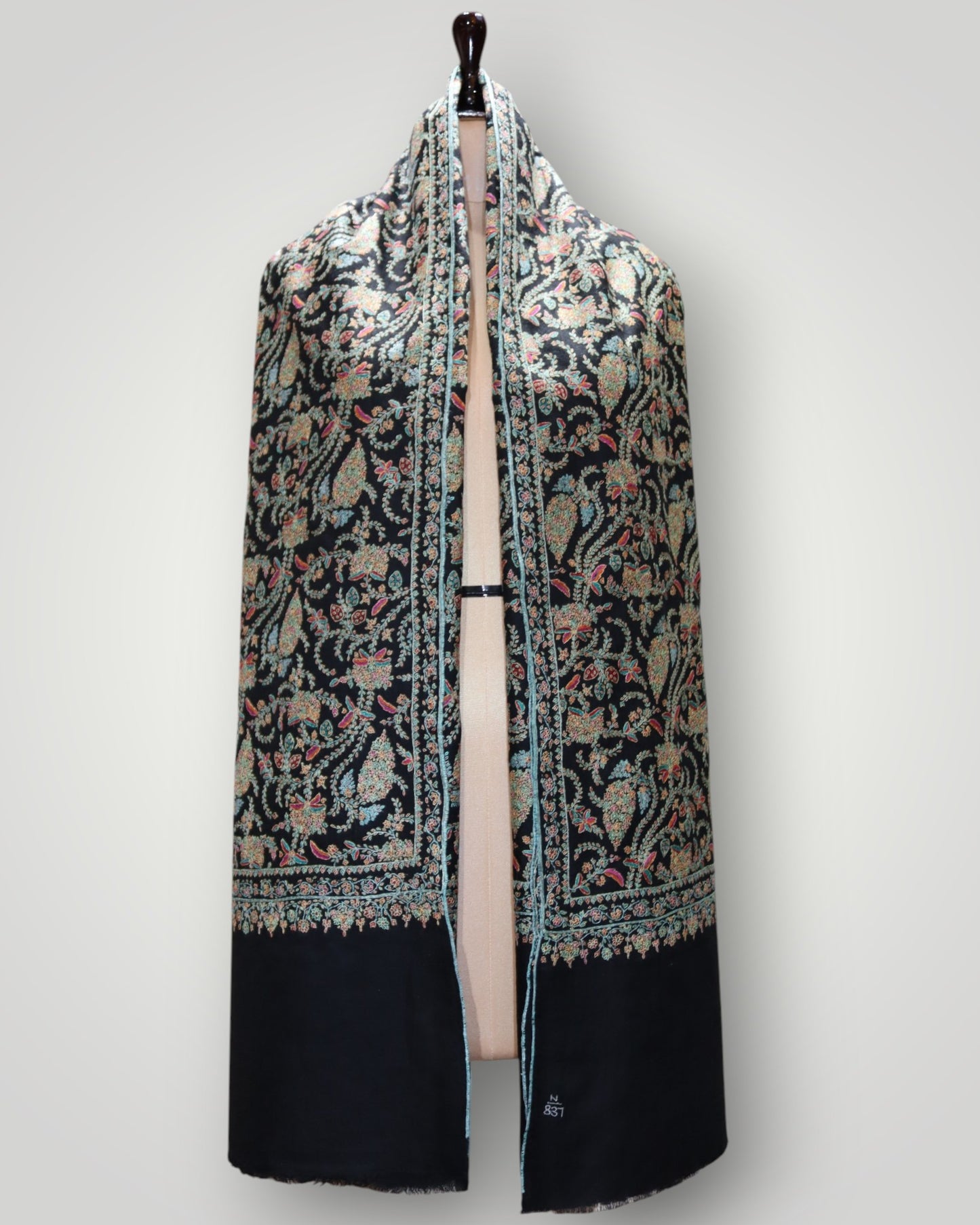 Black Masterpiece Pure Pashmina Neem Jama Shawl