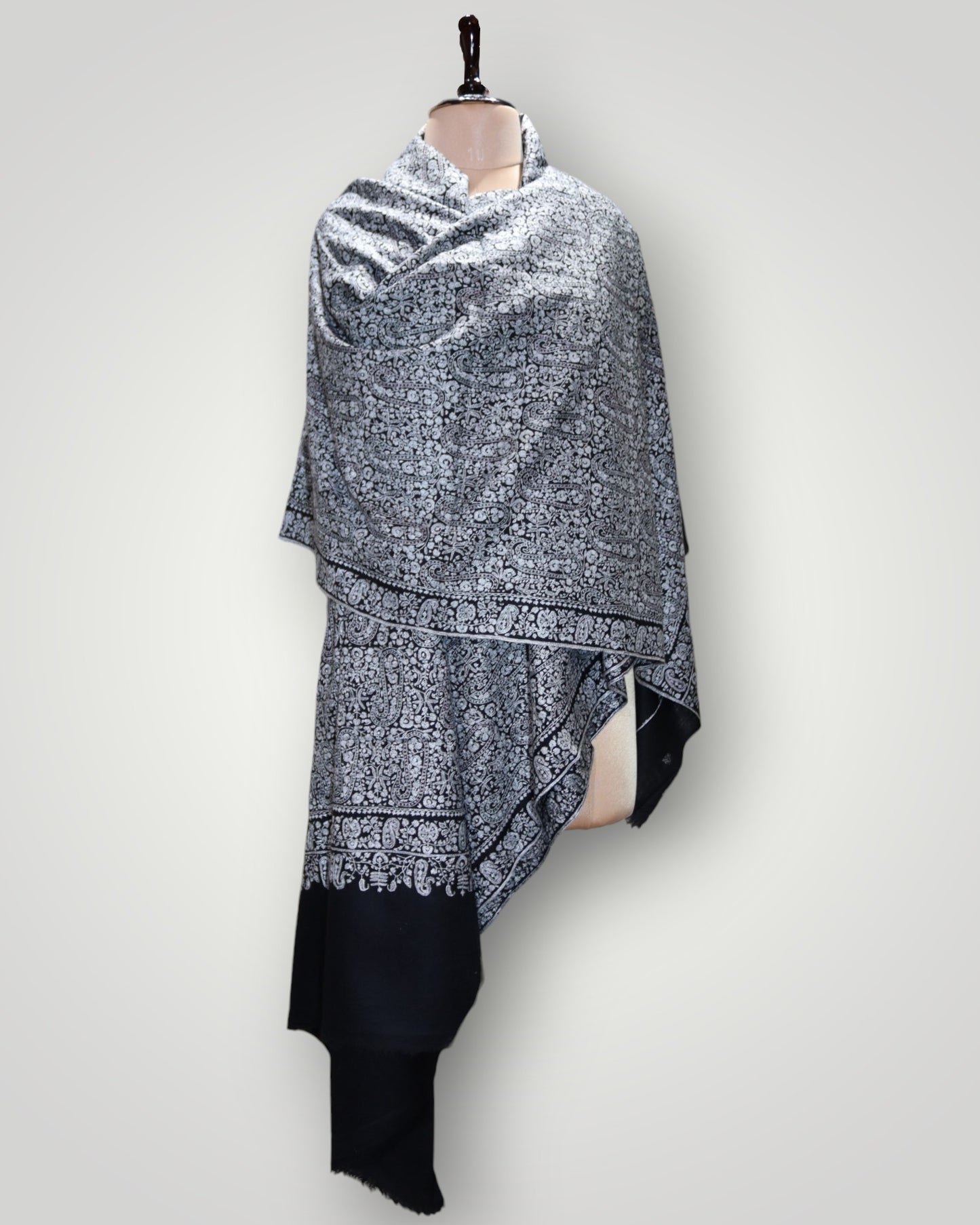 Exclusive Black Pure Pashmina Sozni Jama Gents Shawl