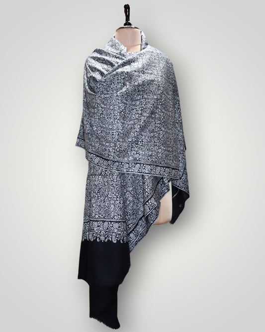 Exclusive Black Pure Pashmina Sozni Jama Gents Shawl