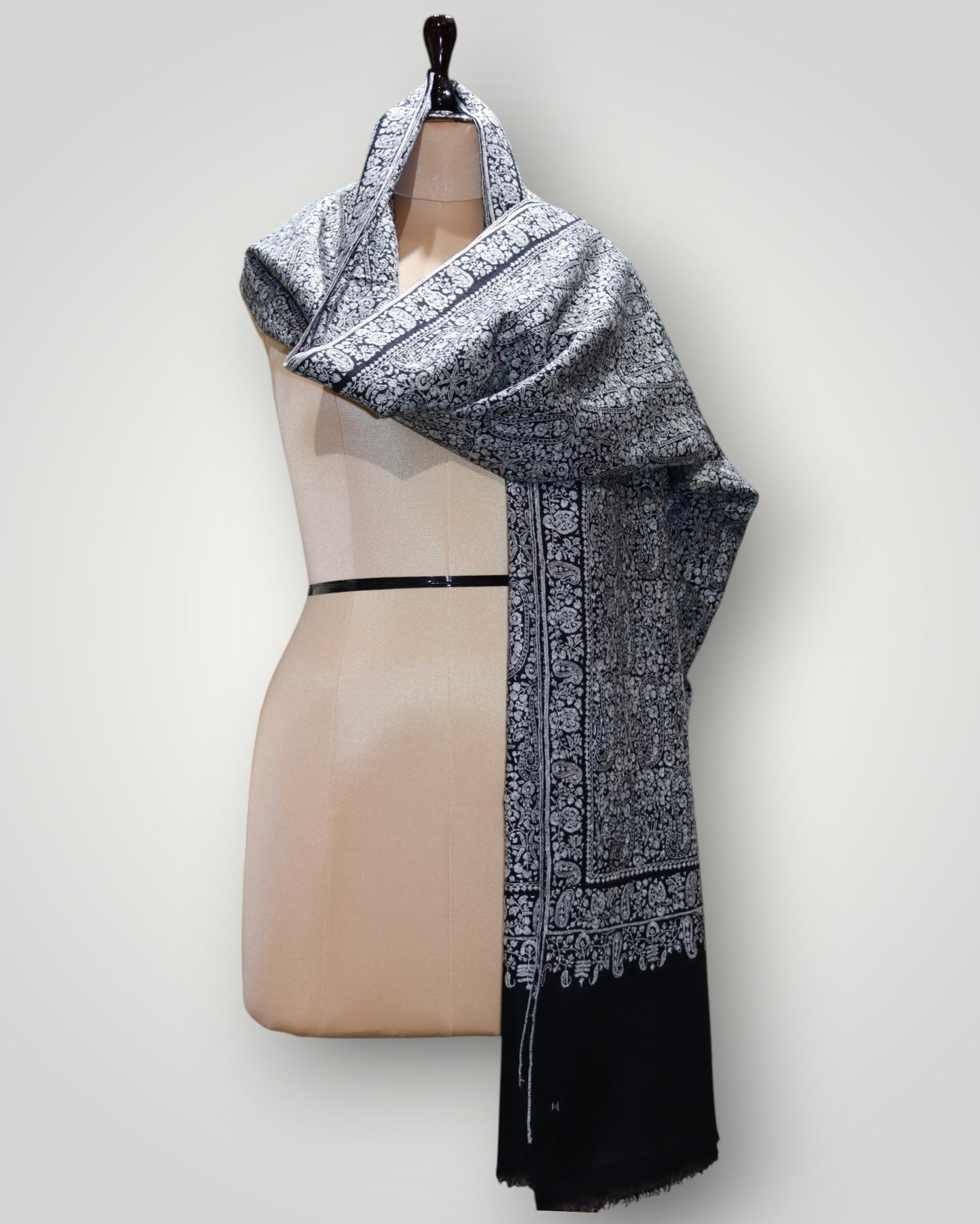 Exclusive Black Pure Pashmina Sozni Jama Gents Shawl