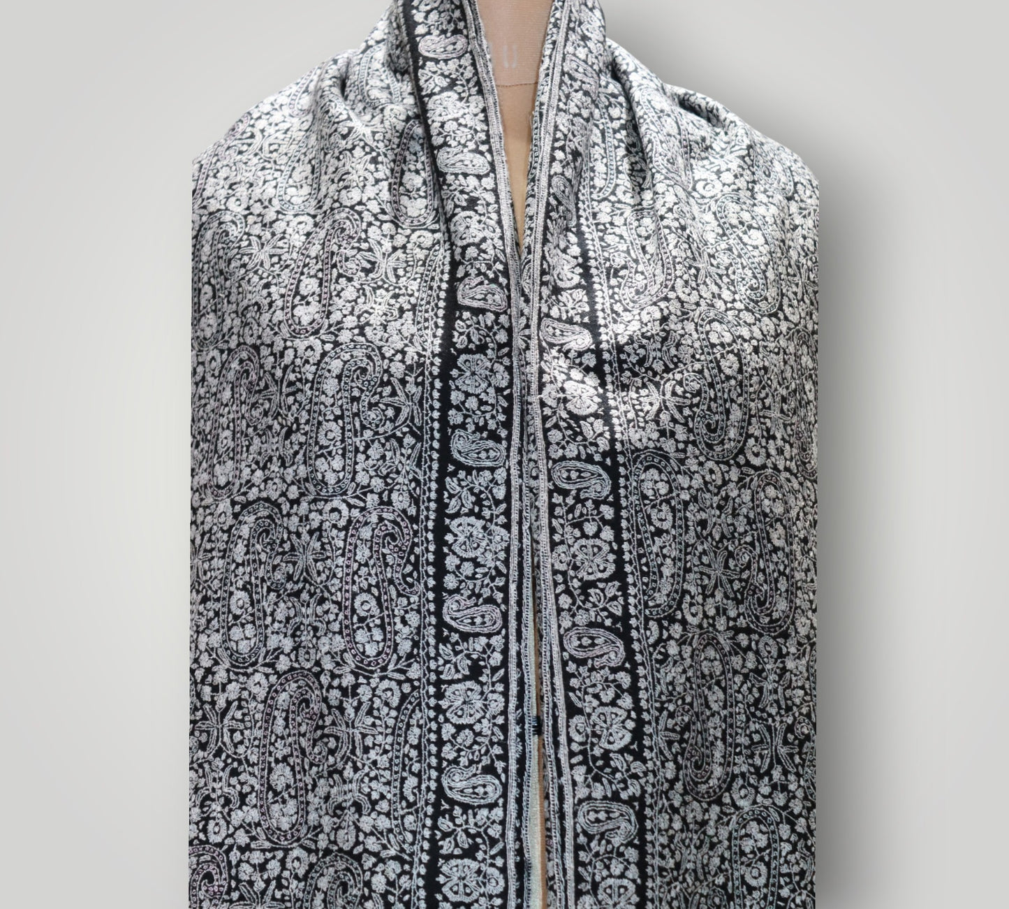 Exclusive Black Pure Pashmina Sozni Jama Gents Shawl