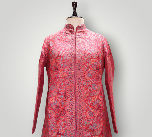 Red Fine Wool Kani Handwoven Coat