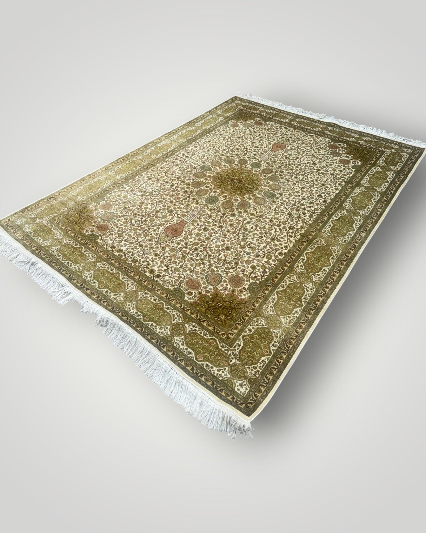 5 FT × 7 FT Ardabil Silk On Silk Hand Knotted Carpet
