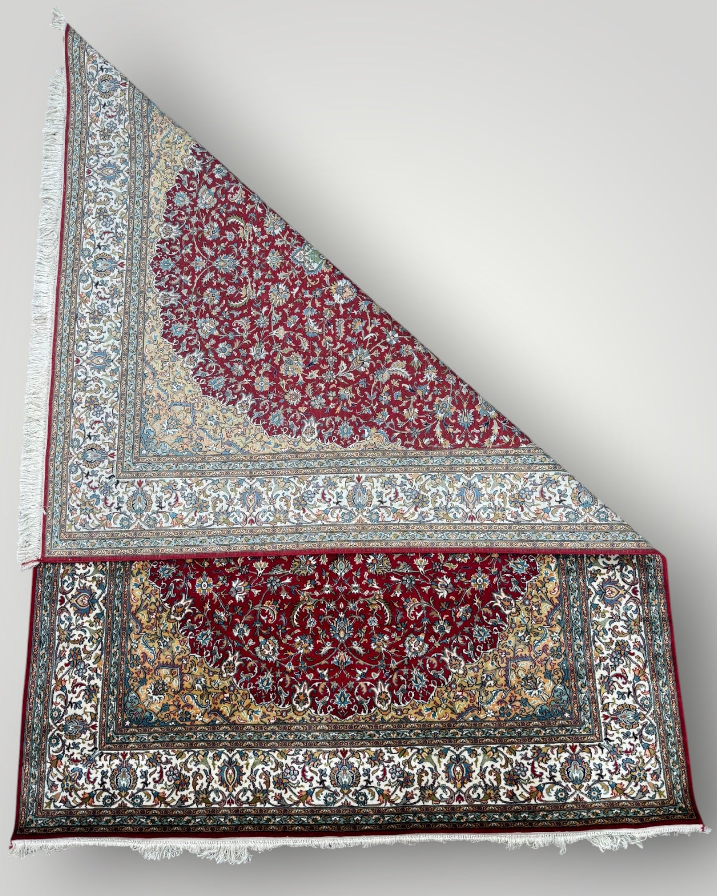 5 FT × 7 FT Red Kashaan Silk On Silk Hand Knotted Carpet
