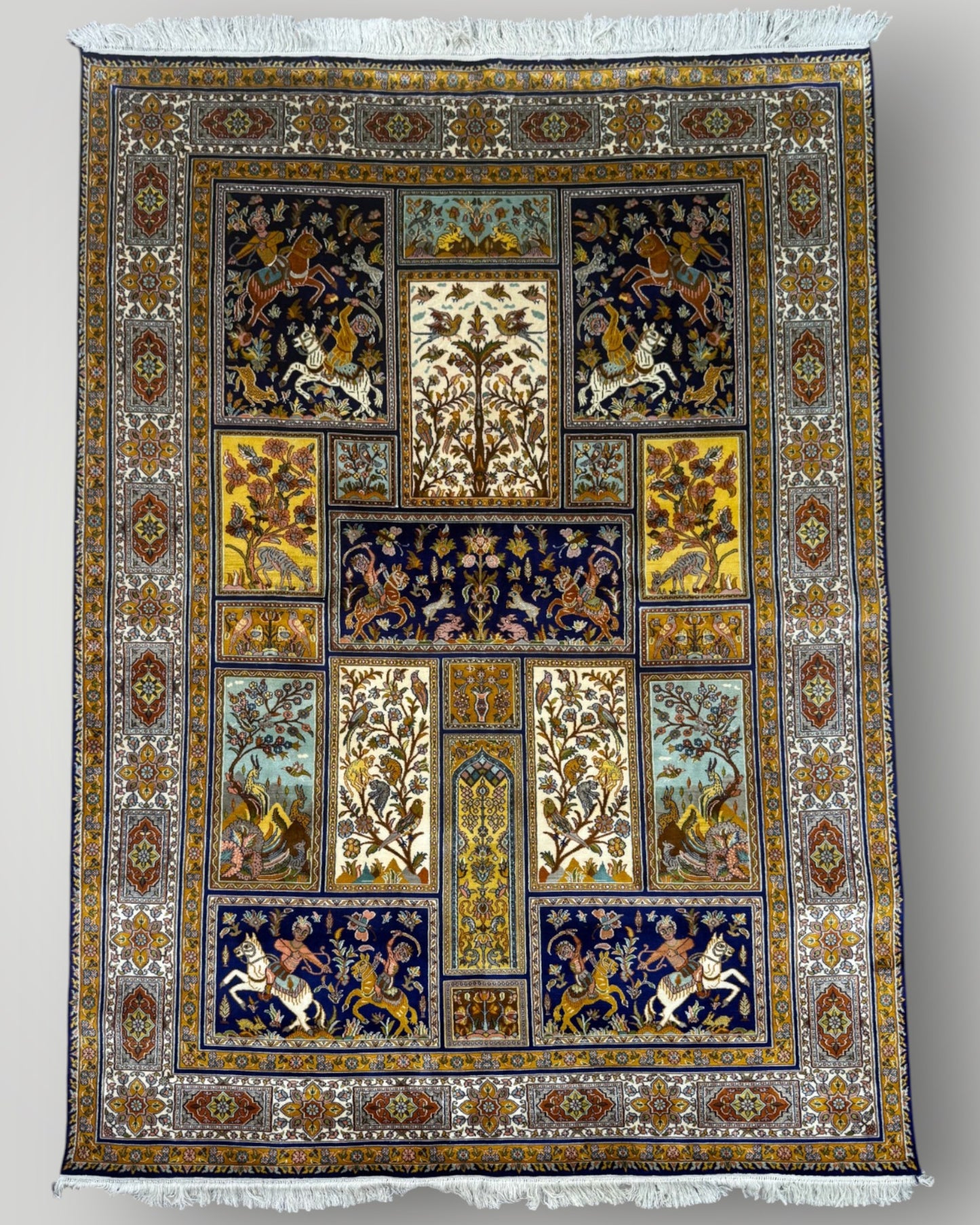 5 FT × 7 FT Shikargah  Silk On Silk Hand Knotted Carpet