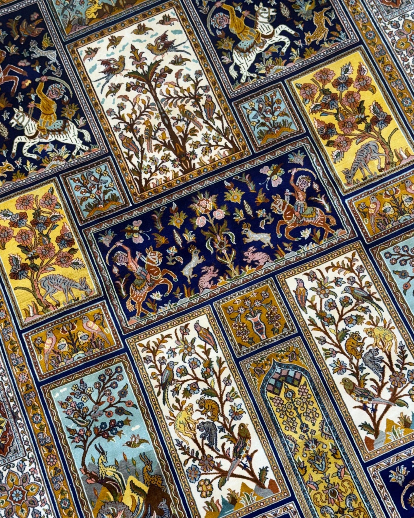 5 FT × 7 FT Shikargah  Silk On Silk Hand Knotted Carpet