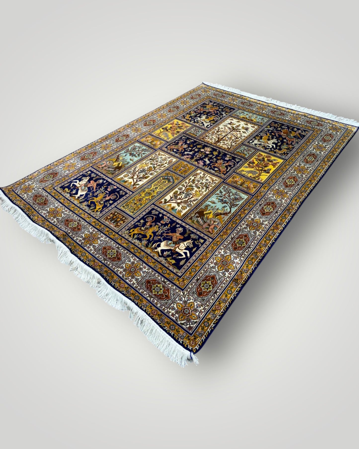 5 FT × 7 FT Shikargah  Silk On Silk Hand Knotted Carpet