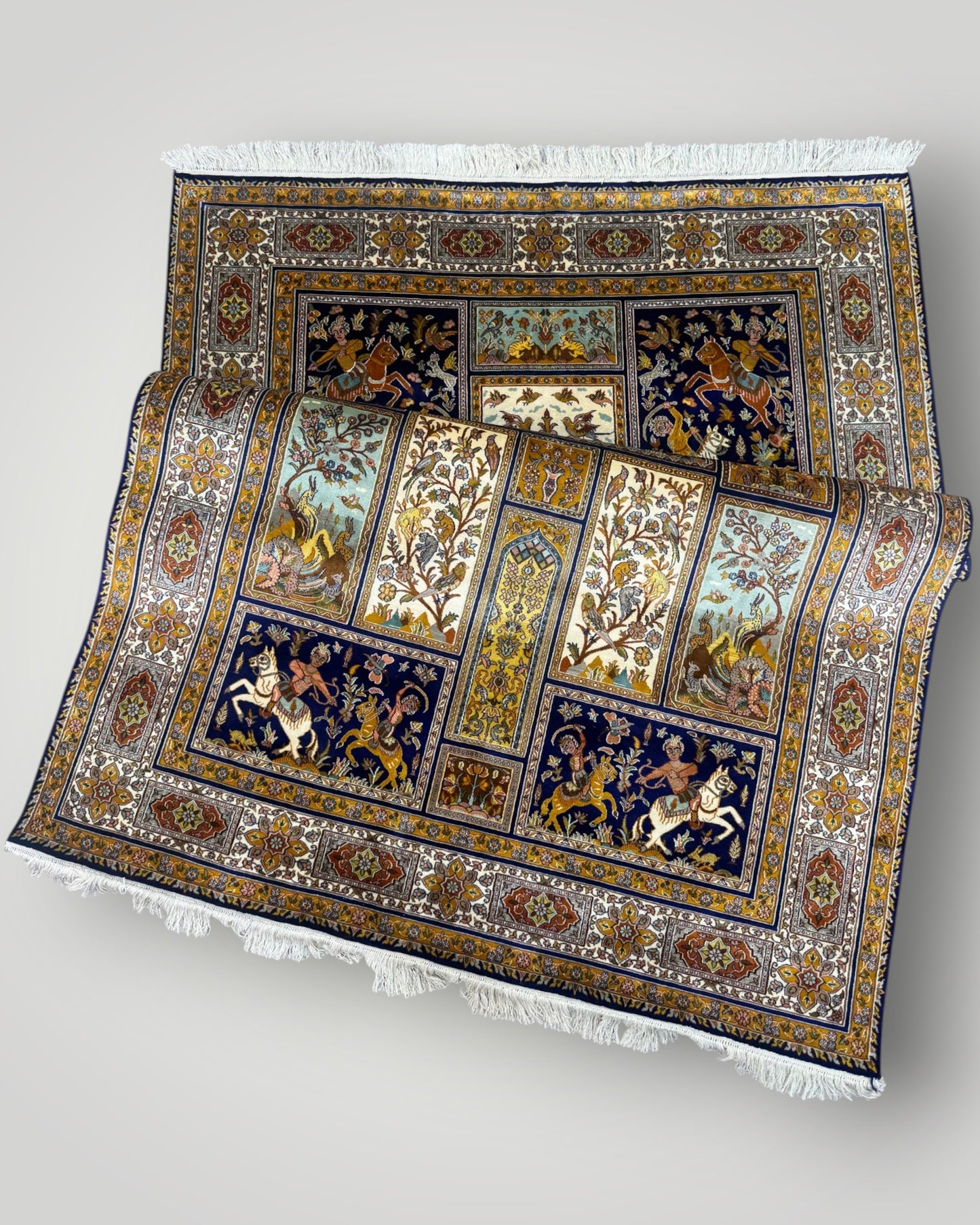 5 FT × 7 FT Shikargah  Silk On Silk Hand Knotted Carpet