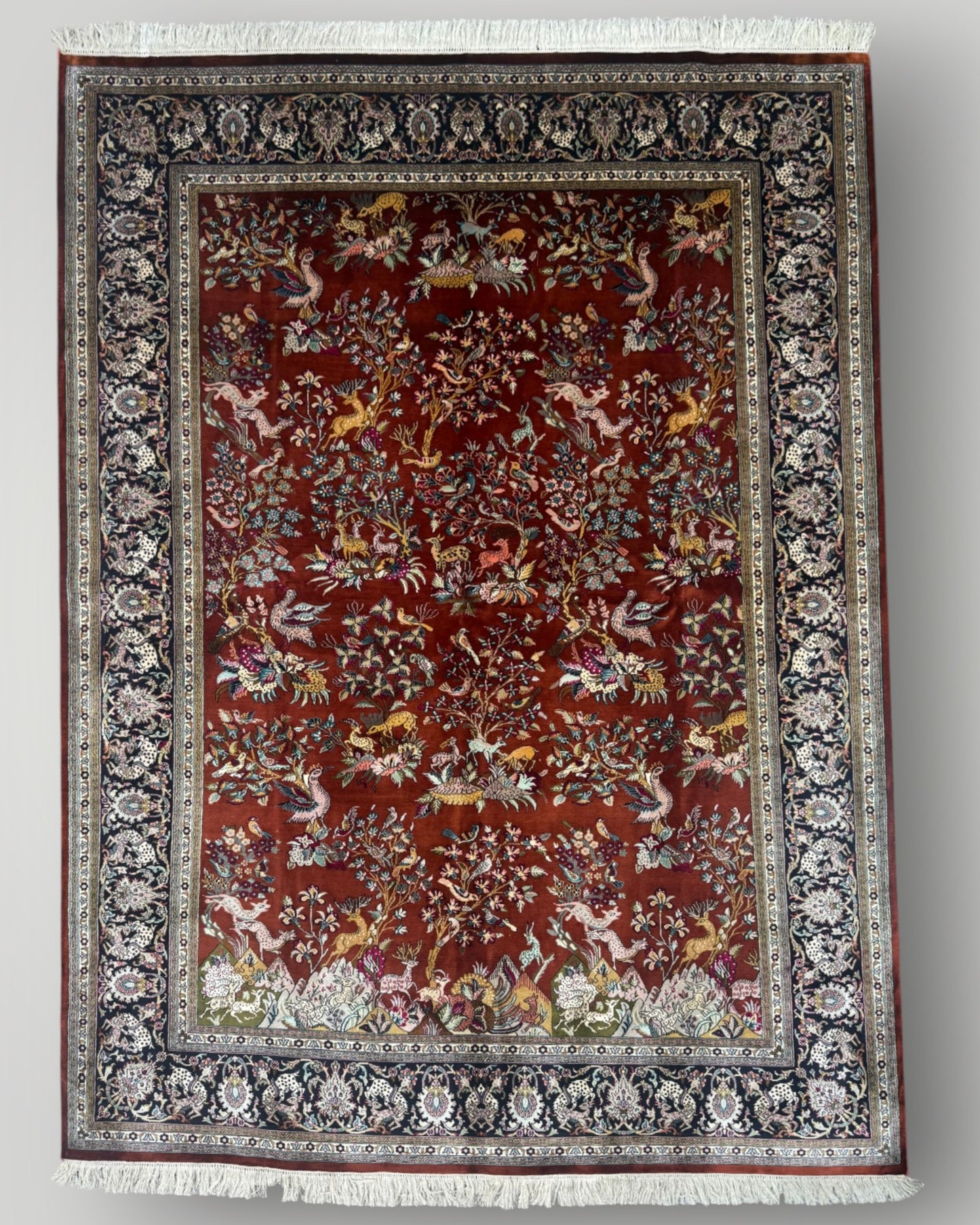 5 FT × 7 FT Shikargah Silk On Silk Hand Knotted Carpet