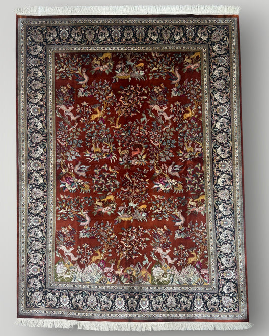5 FT × 7 FT Shikargah Silk On Silk Hand Knotted Carpet