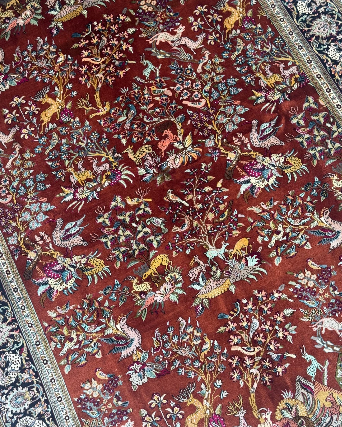 5 FT × 7 FT Shikargah Silk On Silk Hand Knotted Carpet