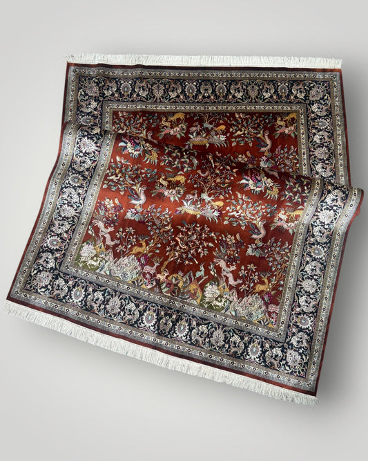 5 FT × 7 FT Shikargah Silk On Silk Hand Knotted Carpet