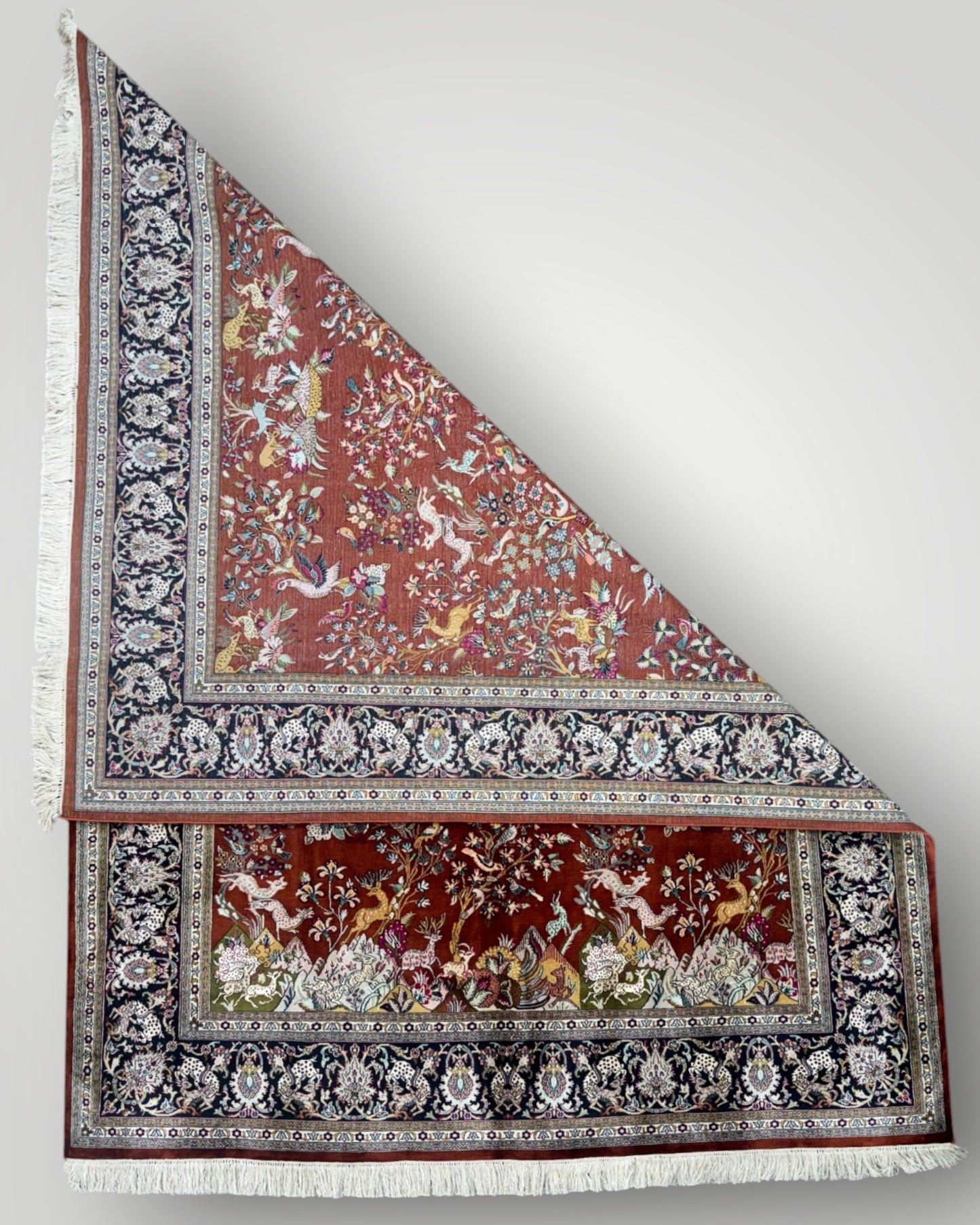5 FT × 7 FT Shikargah Silk On Silk Hand Knotted Carpet