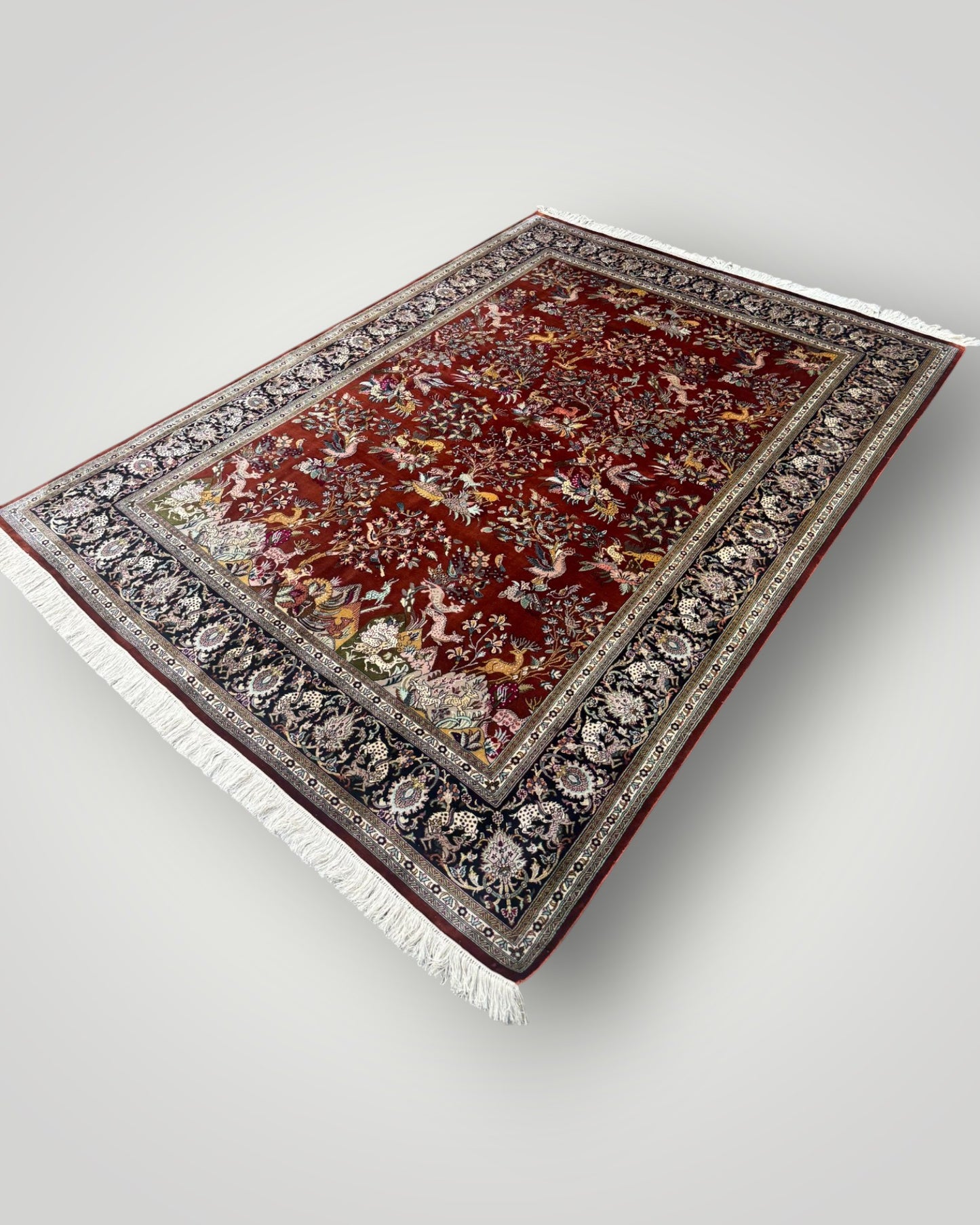 5 FT × 7 FT Shikargah Silk On Silk Hand Knotted Carpet